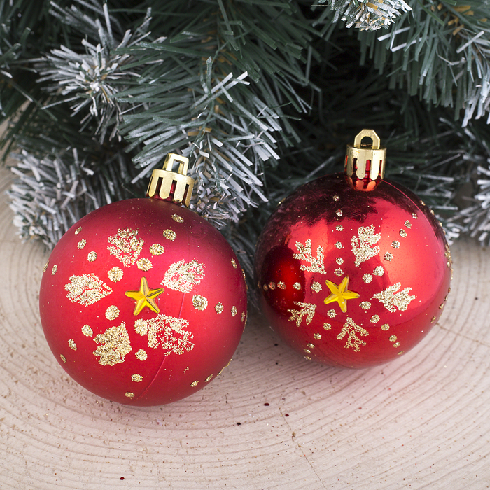 Набор шаров пластик d-5,5 см 6 шт "Яркая звезда" красный