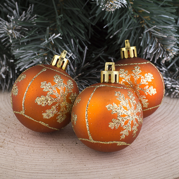 Набор шаров пластик d-4,5 см 6 шт "Снежинка" оранжевый