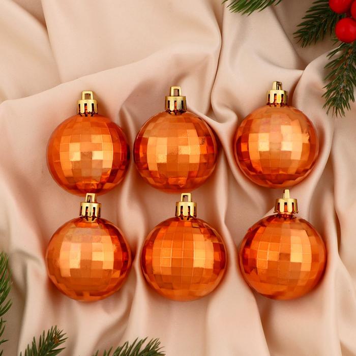 Набор шаров пластик d-4,5 см 6 шт "Каприз" рельеф, оранжевый