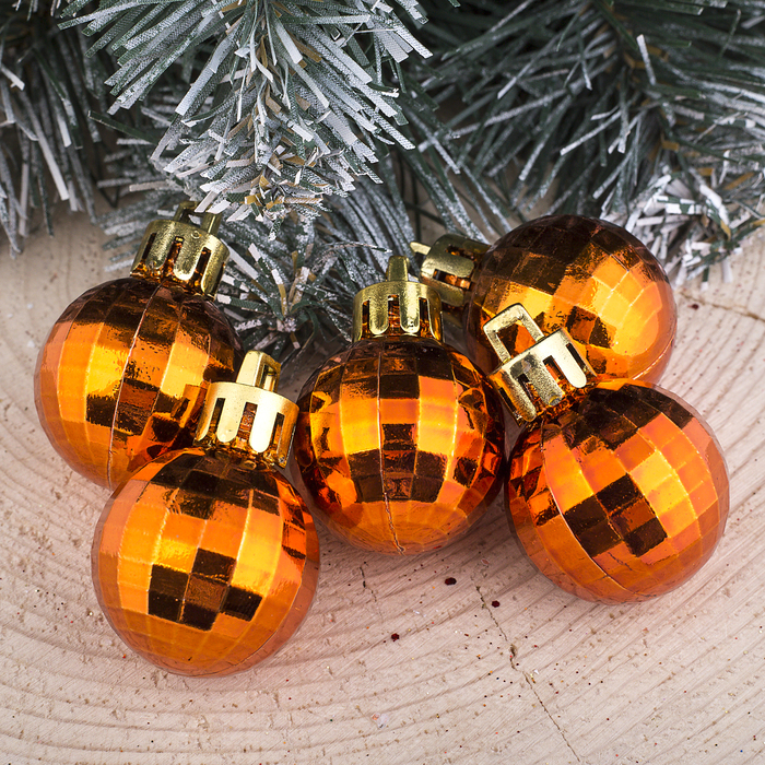 Набор шаров пластик d-3 см 12 шт "Каприз" рельеф, оранжевый