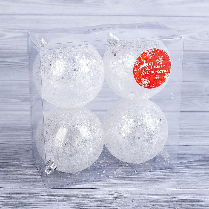 Набор шаров пластик d-7,5 см 4 шт "Нафрини" белый