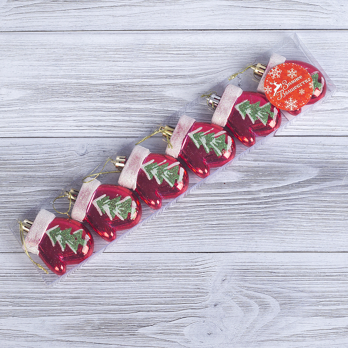 Украшение ёлочное "Варежки" ёлка (набор 6 шт) 4,5*5,5 см