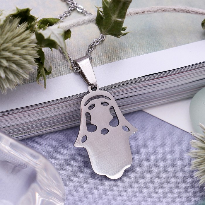 Кулон-оберег "Рука Хамса" стальной, цвет серебро, 45 см