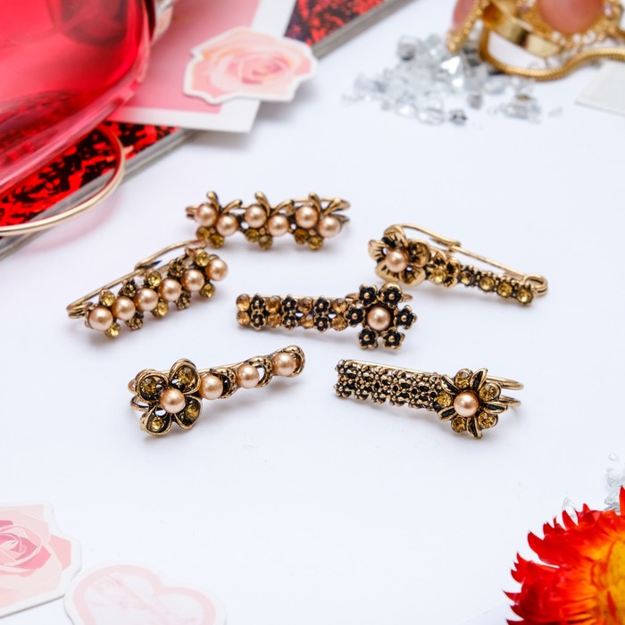 Булавка "Цветочки" мини, цвет коричневый в черненом золоте