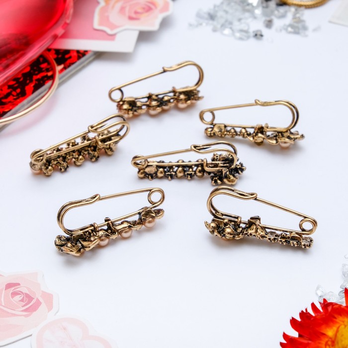 Булавка "Цветочки" мини, цвет коричневый в черненом золоте