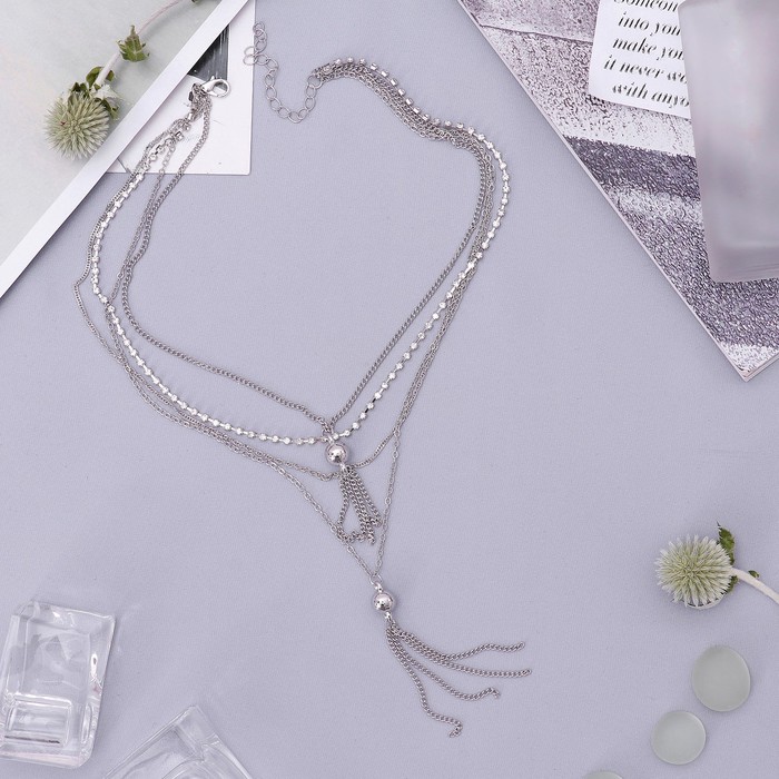 Кулон "Грация нитей" кисти, 4 нити, цвет белый в серебре, 43 см