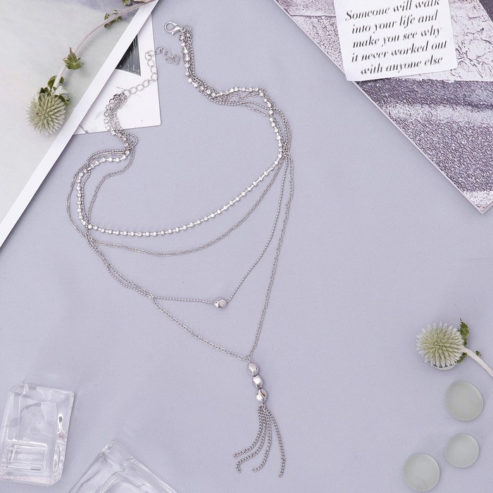 Кулон "Грация нитей" кисть, 4 нити, цвет серебро, 43 см