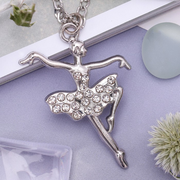 Кулон "Балерина", цвет белый в серебре, 80 см