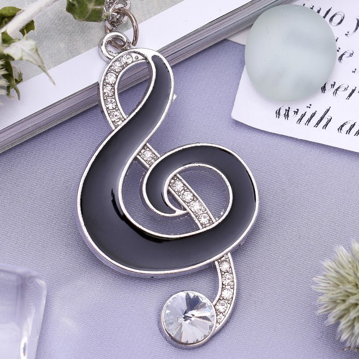 Кулон "Скрипичный ключ", цвет бело-чёрный в серебре, 80 см