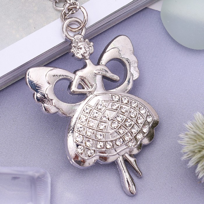 Кулон "Девочка" фея, цвет белый в серебре, 80 см