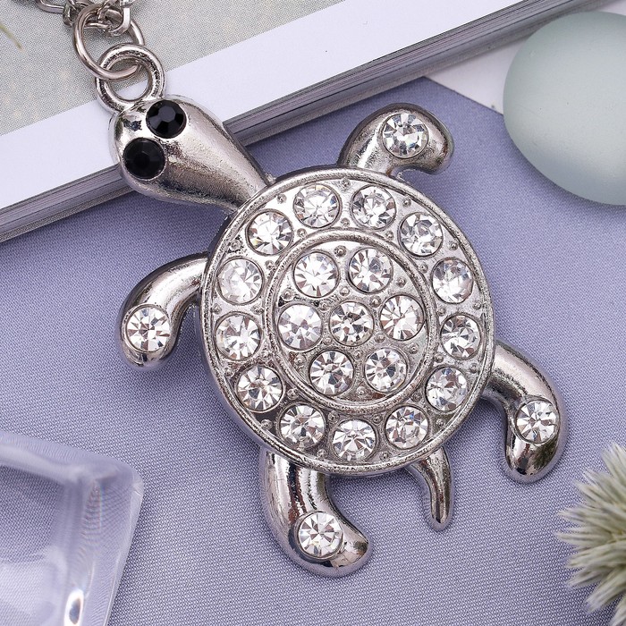 Кулон "Черепашка", цвет бело-чёрный в серебре, 80 см