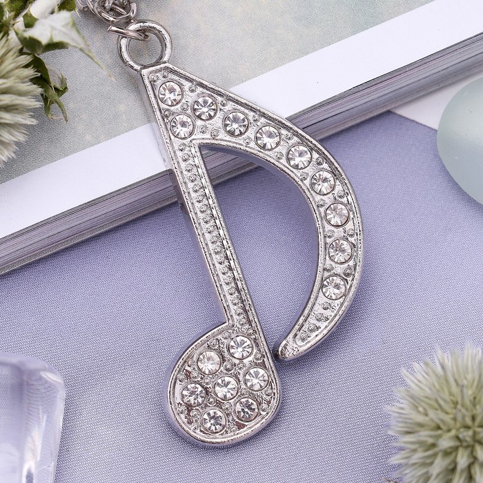 Кулон "Нота", цвет белый в серебре, 80 см