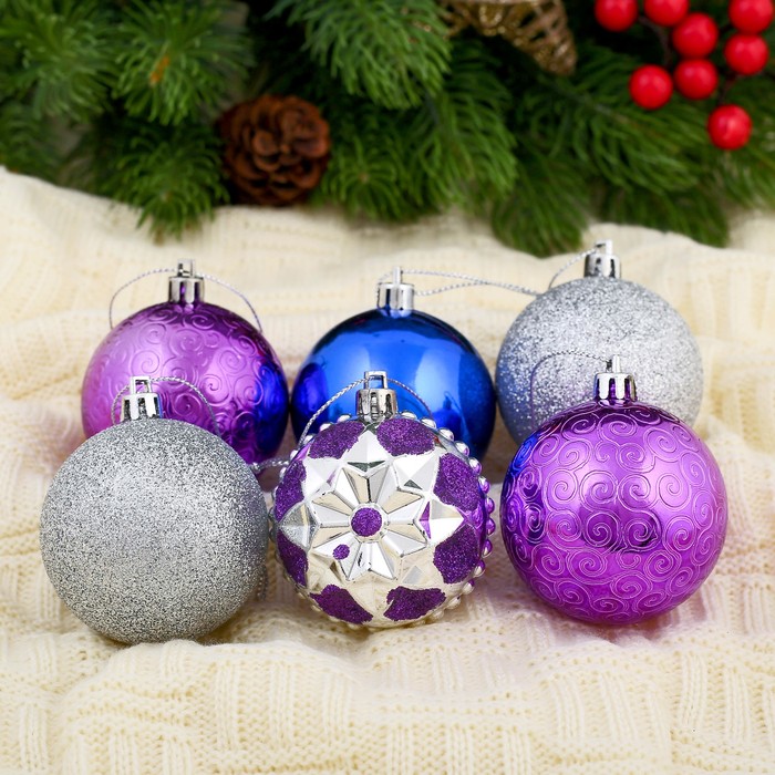 Набор шаров пластик d-6 см 9 шт " Айола" синий микс