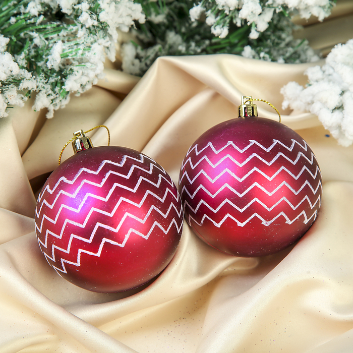 Набор шаров пластик d-8 см 4 шт "Интервал" зиг заг красный