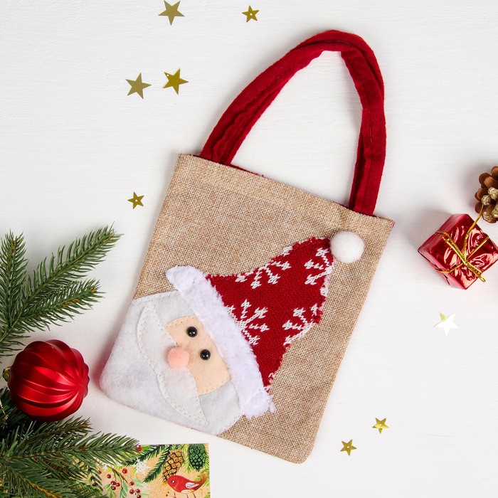 Сумочка "Дед Мороз" шапочка со снежинкой, размер 16 х 20 см