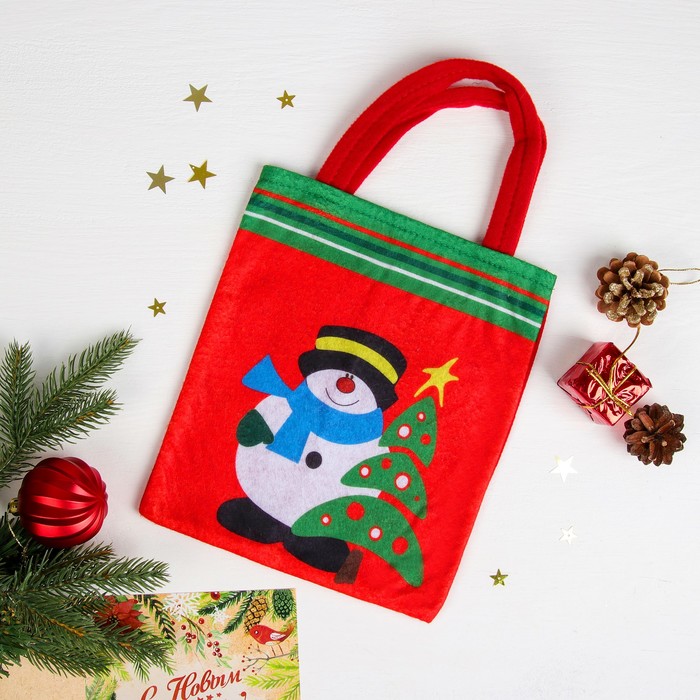 Сумочка "Снеговик с ёлочкой", размер 20 х 23 см