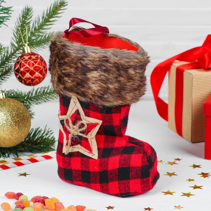 Конфетница "Сапожок" в клеточку с подвесом, виды МИКС