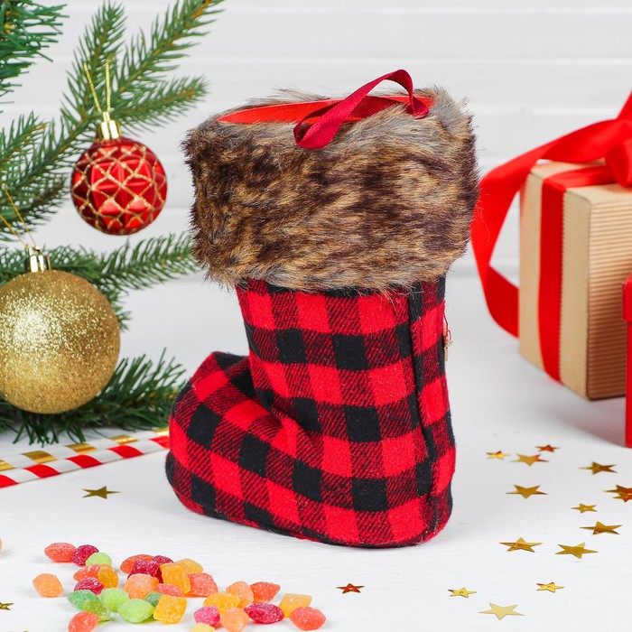 Конфетница "Сапожок" в клеточку с подвесом, виды МИКС