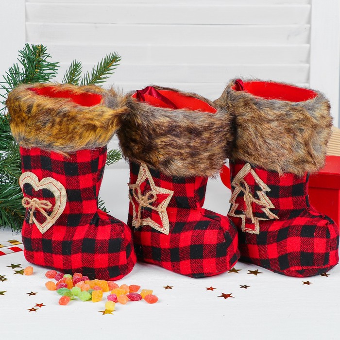 Конфетница "Сапожок" в клеточку с подвесом, виды МИКС