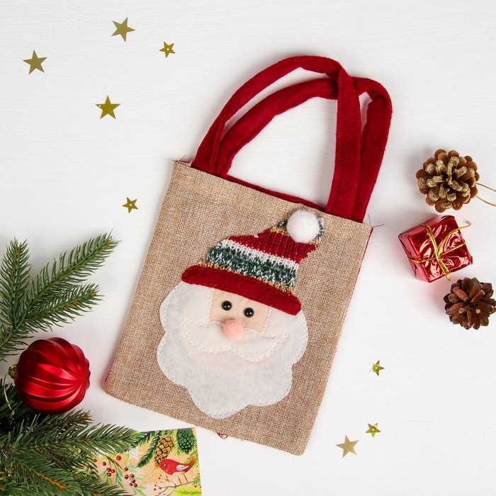 Сумочка "Дед Мороз в вязаной шапочке" 19,5 х 17 см