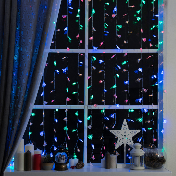 ЗАНАВЕС, УМС вилка "Елки и снежинки" Ш:2 м, В:1,5 м, Н.С. LED-360-220V, 8 режимов, МУЛЬТИ