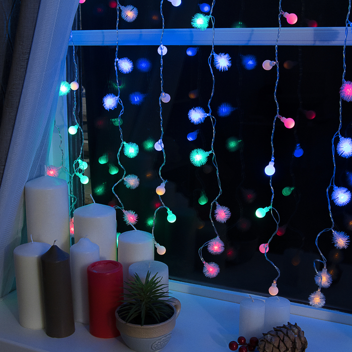 ЗАНАВЕС, УМС вилка "Шарики и Ежики" Ш:2 м, В:1,5 м, Н.С. LED-360-220V, 8 режимов, МУЛЬТИ