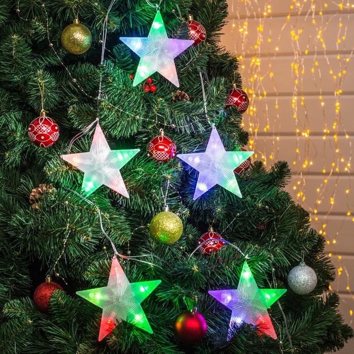 НИТЬ, 2 м, с насад. "Звезда матовая", 14,5х14,5 см, Н.С. LED-30-220V, МУЛЬТИ (RG/RB)