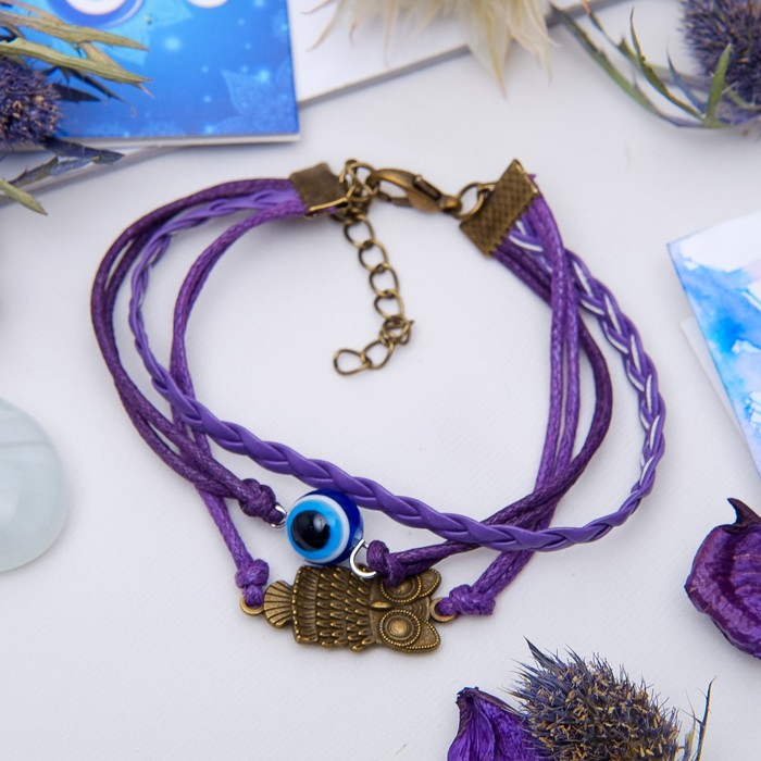 Браслет-оберег "Магия знаков" сова, цвет фиолетовый