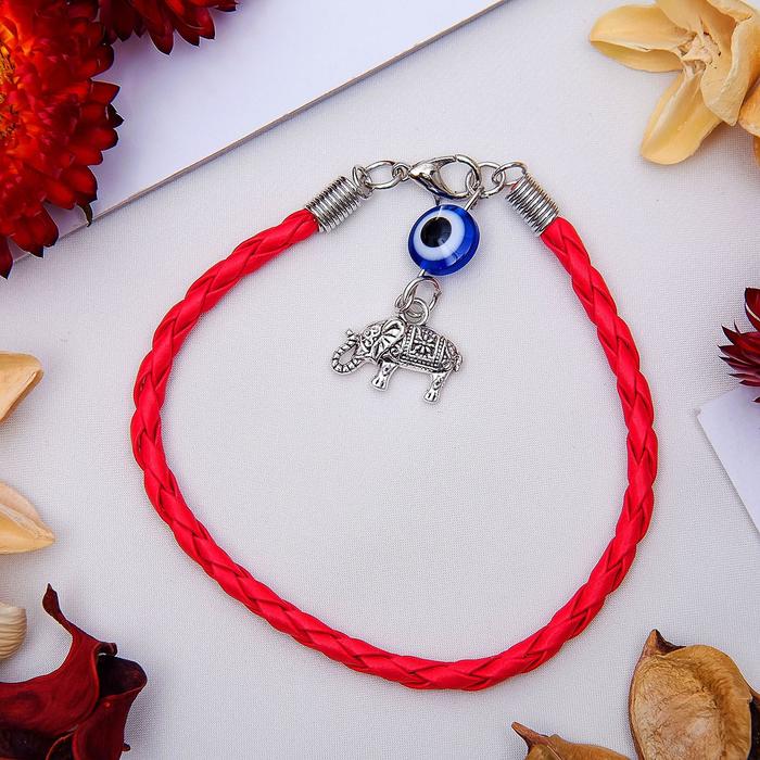 Браслет-оберег "Знак удачи" слон с бусиной, цвет красный