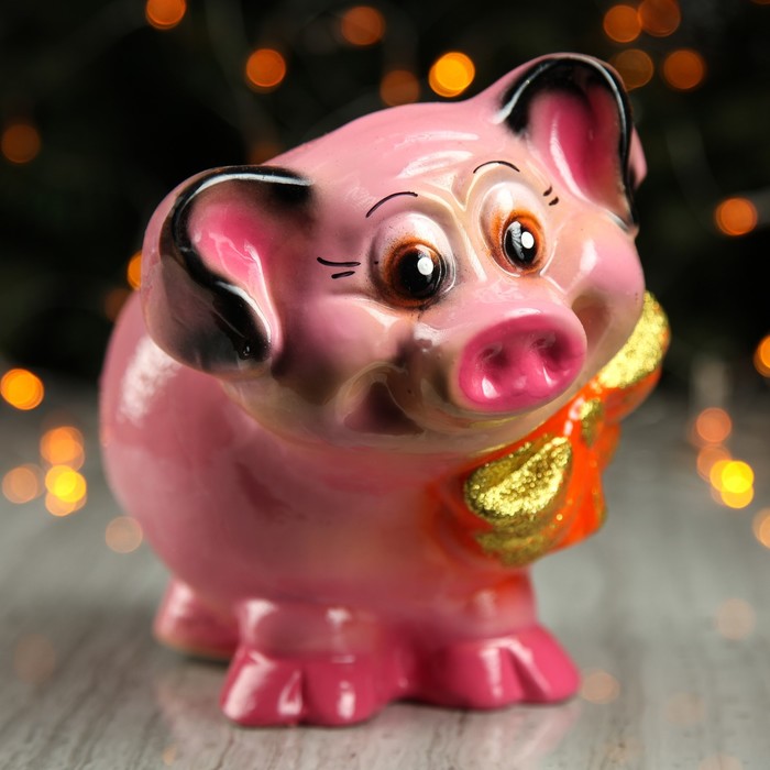 Копилка "Свинка с бантом" розовыйц глянец