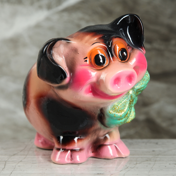 Копилка "Свинка с бантом" бежевый/желтый микс глянец