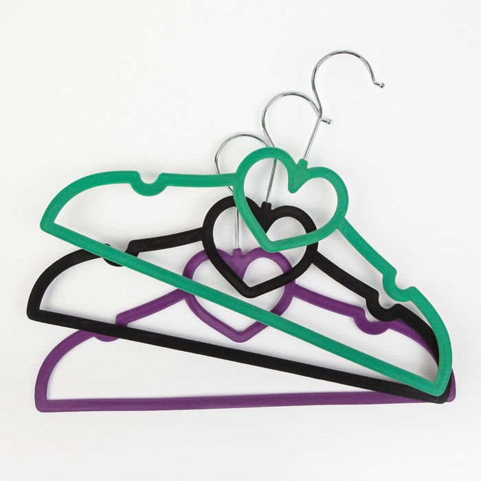 Вешалка 33х22,5х0,5 см, флокированное покрытие "Сердце", цвет МИКС
