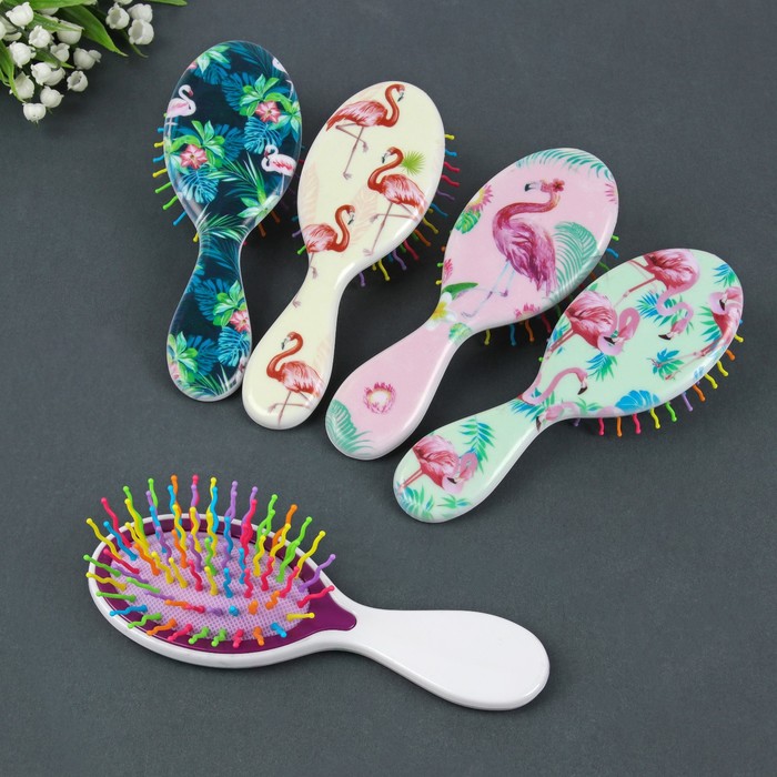 Расчёска массажная "Фламинго", овальная, 15(±1)см, цвет МИКС