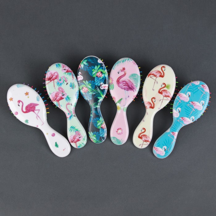 Расчёска массажная "Фламинго", овальная, 15(±1)см, цвет МИКС