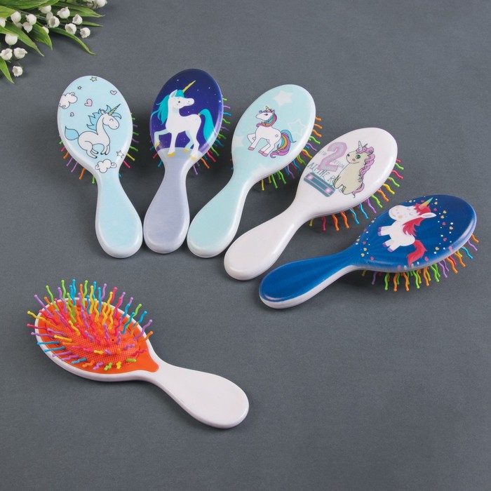 Расчёска массажная "Единороги", овальная, 15(±1)см, цвет МИКС