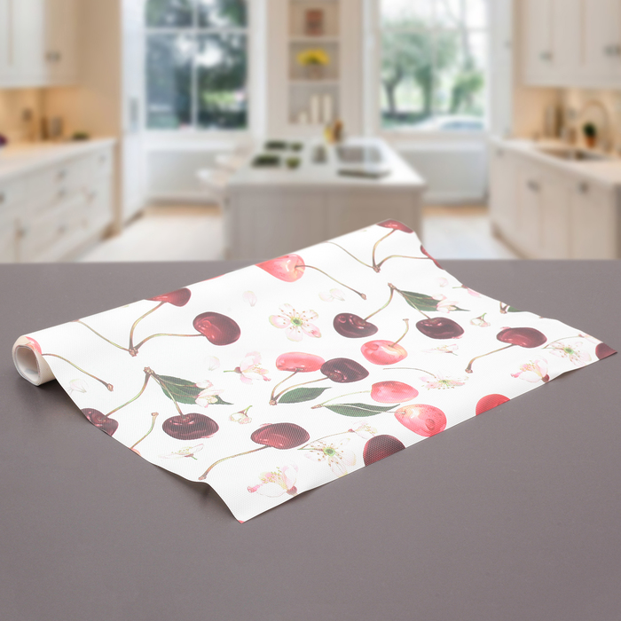 Коврик противоскользящий "Вишенки" 45х100 см, цвет бордовый