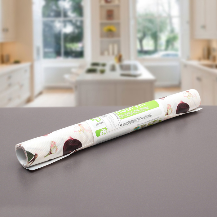 Коврик противоскользящий "Вишенки" 45х100 см, цвет бордовый