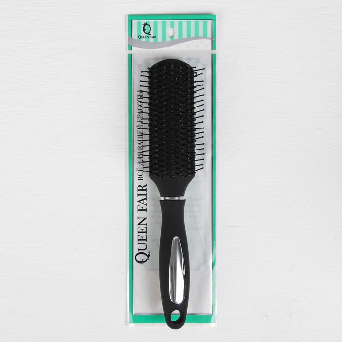 Расчёска массажная, прямоугольная, прорезиненная, 23(±1)см, цвет серебряный/чёрный