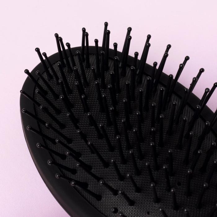 Расчёска массажная, овальная, прорезиненная, 23(±1)см, цвет серебряный/чёрный