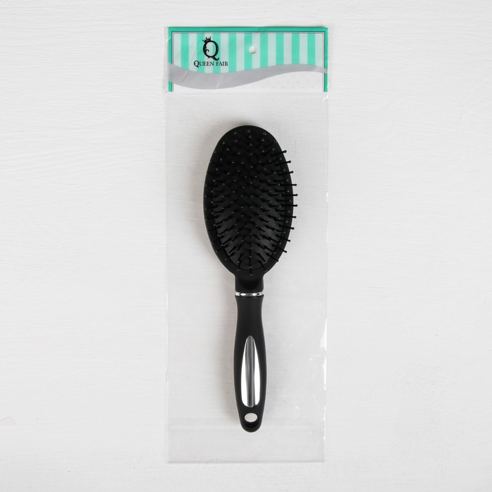 Расчёска массажная, овальная, прорезиненная, 23(±1)см, цвет серебряный/чёрный