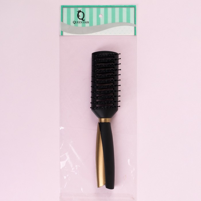 Расчёска массажная, прямоугольная, вентилируемая, прорезиненная, 23(±1)см, цвет золотой/чёрный