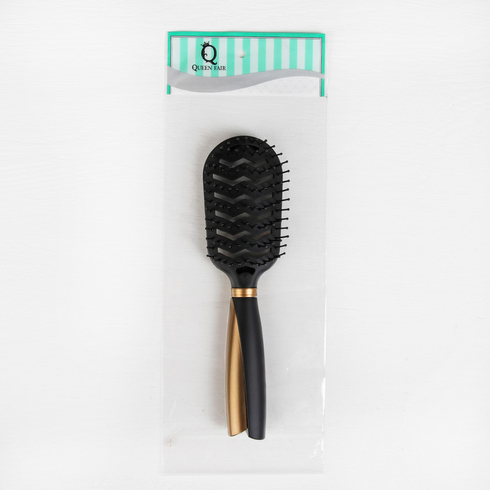 Расчёска массажная, овальная, вентилируемая, прорезиненная, 23(±1)см, цвет золотой/чёрный