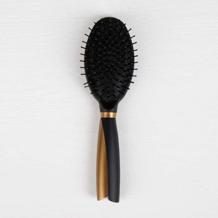 Расчёска массажная, овальная, прорезиненная, 23(±1)см, цвет золотой/чёрный