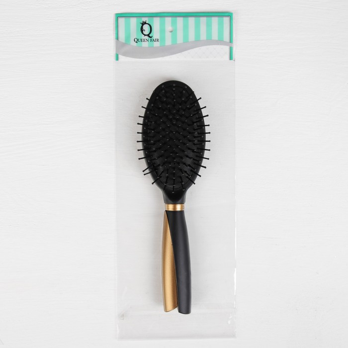 Расчёска массажная, овальная, прорезиненная, 23(±1)см, цвет золотой/чёрный