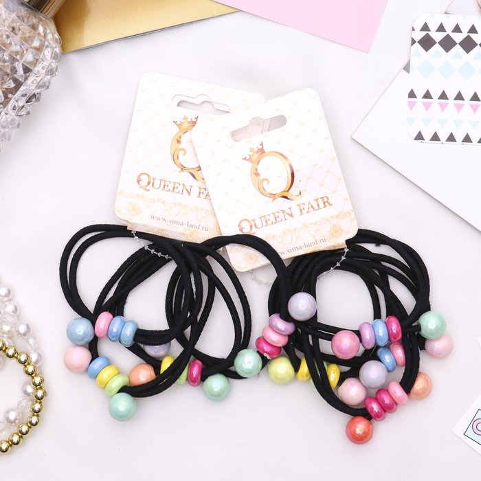 Резинка для волос "Радужная" (цена за штуку) бусины, микс