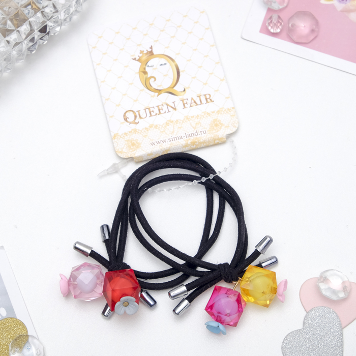 Резинка для волос "Герда" (цена за штуку) цветок в кубике, микс