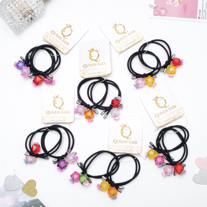 Резинка для волос "Герда" (цена за штуку) цветок в кубике, микс