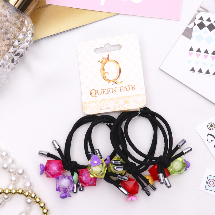 Резинка для волос "Герда" (цена за штуку) цветок в кубике, микс