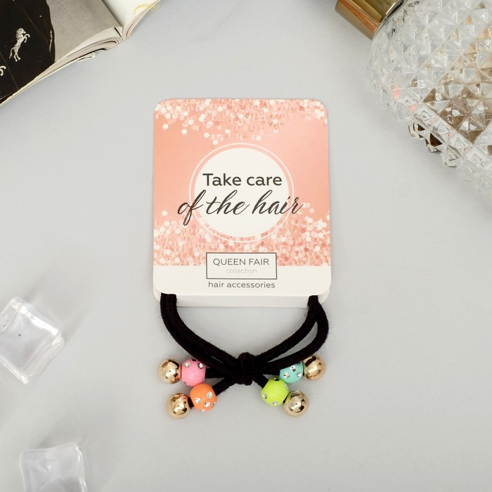 Резинка для волос "Виола" (цена за штуку) бусины со стразами, микс