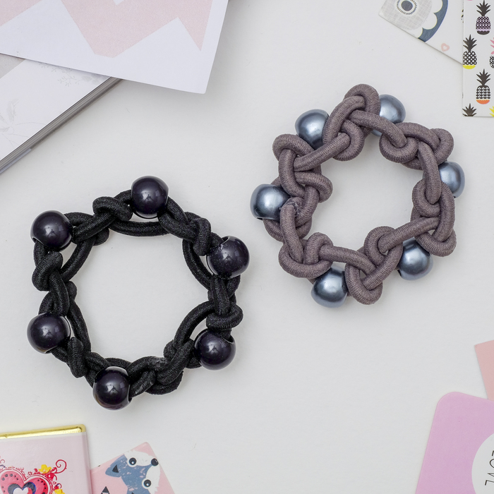 Резинка для волос "Паулина" (цена за штуку) серый и чёрный